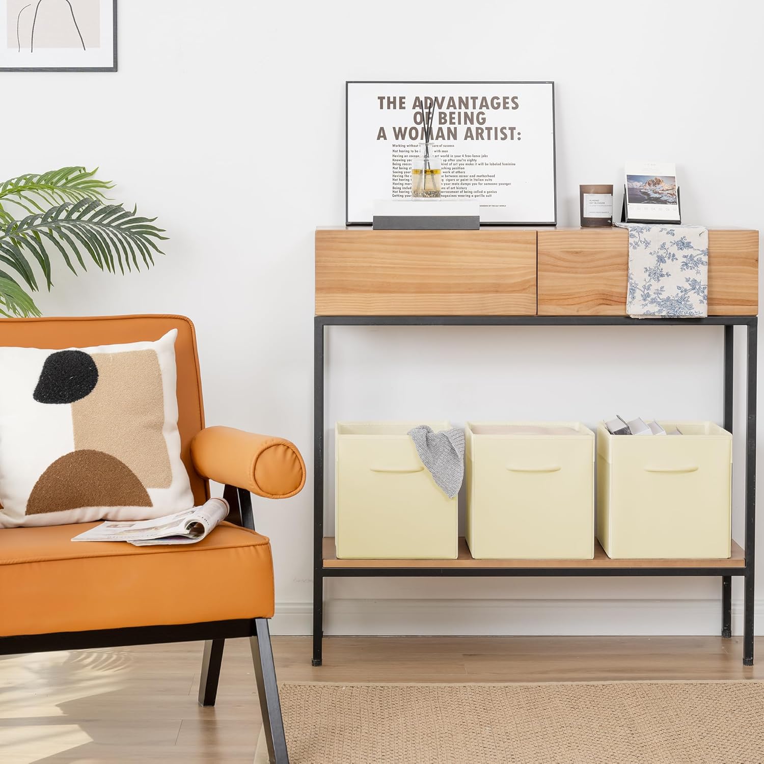 StorageWorks Beige Storage Cubes, 11 Inch Cube Storage Bins with Handle, Cube Storage Organizer Bins for Shelves and Closet, Collapsible Storage Bins, 4-Pack