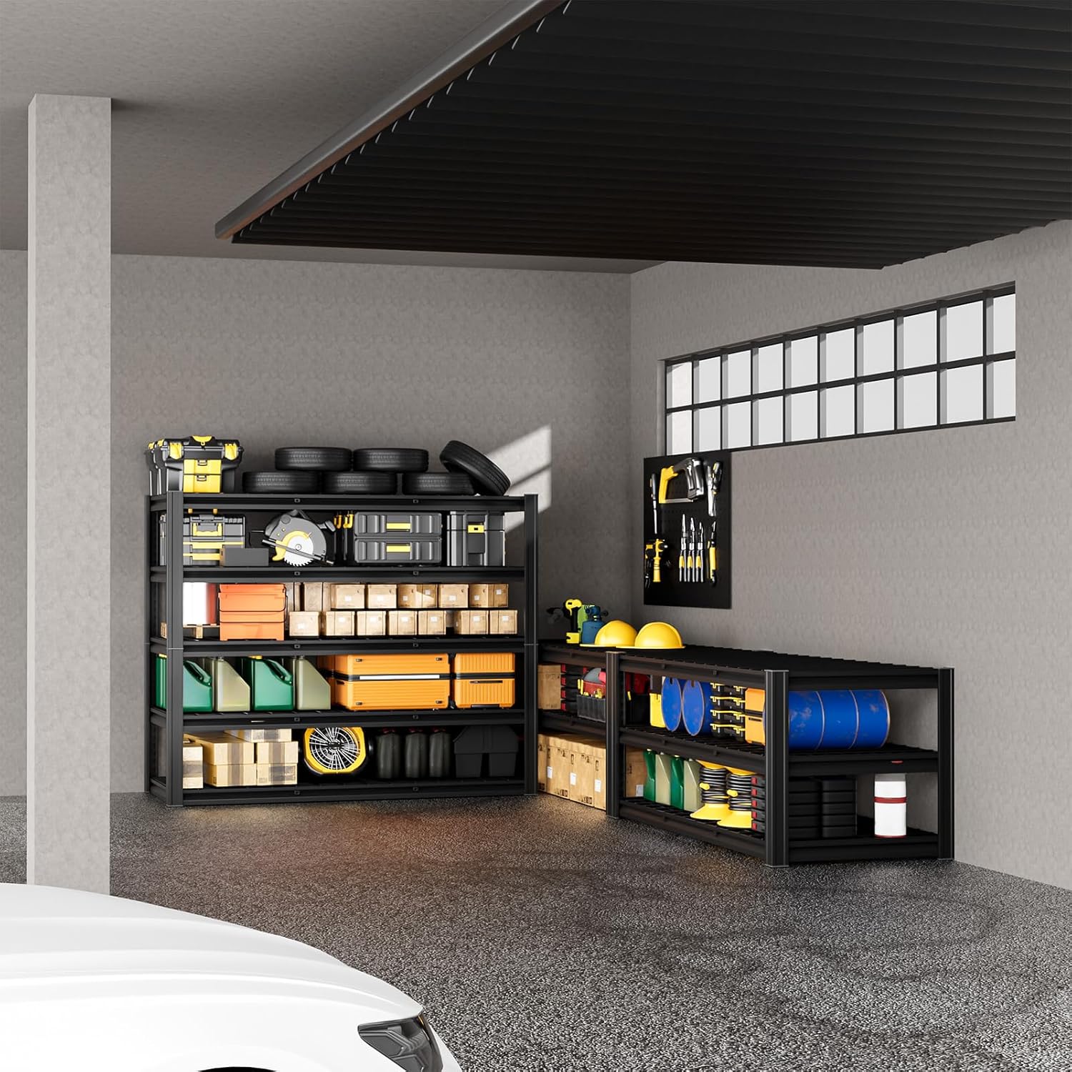 5-Tier 60”W x 24”D x 72”H Garage Shelving Storage Shelves 3000LBS Heavy Duty Metal Shelf Adjustable Rack Units Suitable for Garage Basement Warehouse Utility Shelves (Black)