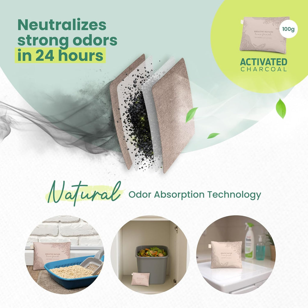 Roonin Activated Charcoal Odor Absorber - Bamboo Charcoal Air Purifying Bag - Activated Charcoal Bags Odor Absorber Packets - Home Deodorizer Odor Eliminator (2-pack)