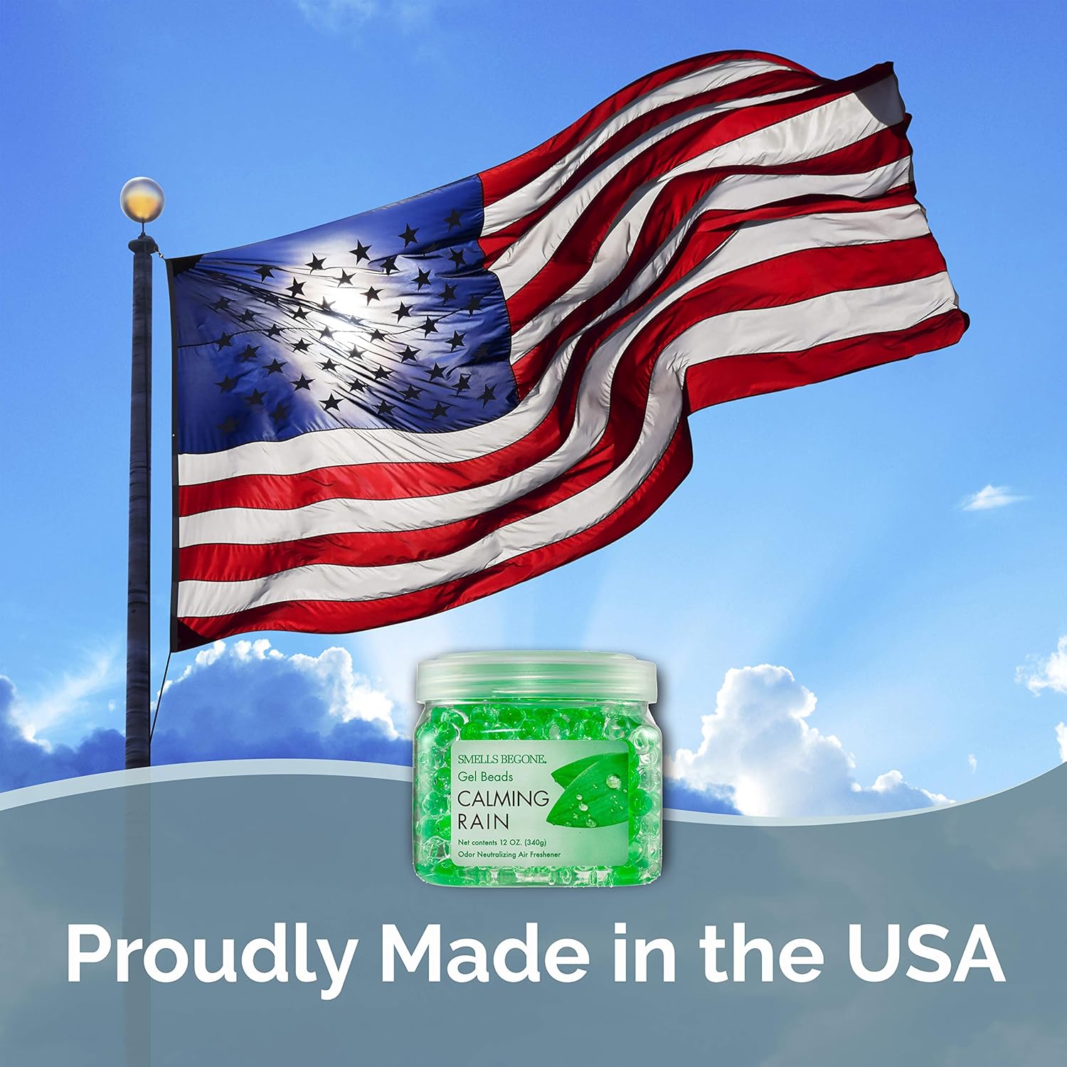 SMELLS BEGONE Odor Eliminator Gel Beads - 12 oz, Pack of 2 - Eliminates Odor in Bathrooms, Cars, Boats, RVs & Pet Areas - Air Freshener - Made with Essential Oils - Calming Rain Scent