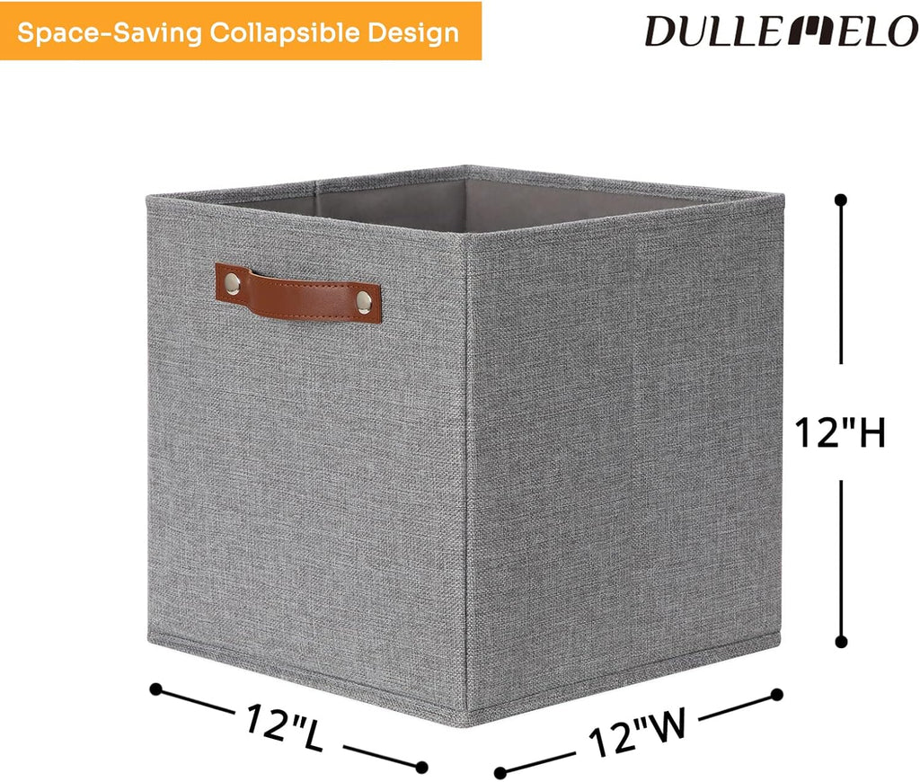DULLEMELO Fabric Storage Cubes,12 inch Cube Stroage Bins for Empty Gift Basket,Toys Nursery Clothes Storage Linen Closet Organizers and Storage Baskets Shelves Bins(Grey-4 Pack)