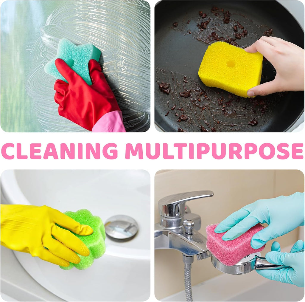 4 Pack Kickleen Scrub Color Sponge with Suction Hanger‌‌,Non-Scratch, Multipurpose Dish Cleaning Temperature Controlled Sponge for Kitchen, Bathroom (Mix Color)