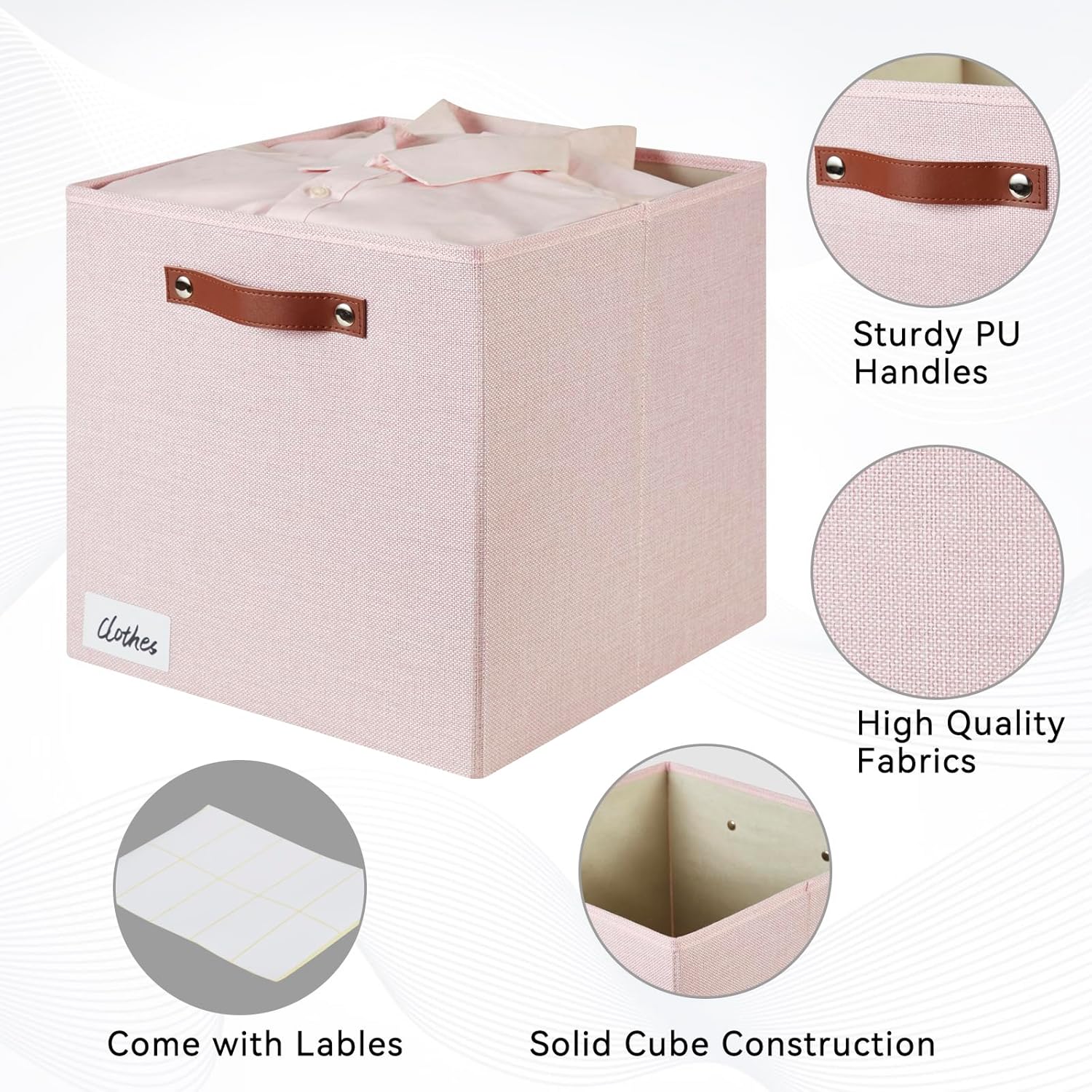 Collapsible Fabric Storage Cube Bins with 2 Reinforced PU Handles, Foldable Storage Organizer Baskets for Closet, Shelves, Living Room | 13"x13"x13", 4 Pack, Full Pink