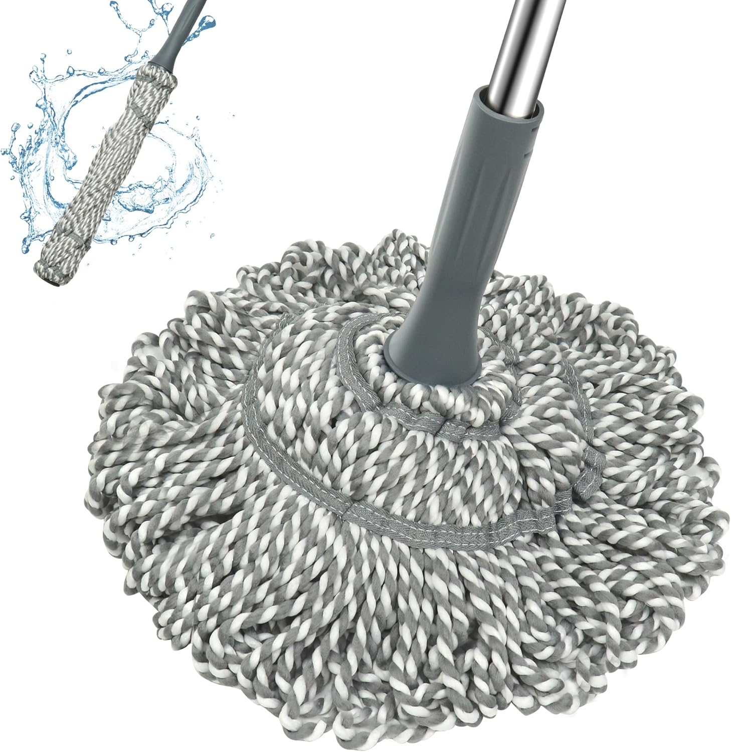 Self Wringing Mop - Easy Squeeze Twist Mop with 52.5 Inch Long Handle, Heavy Duty for Hardwood, Tile, Vinyl & Laminate Floors (Gray)