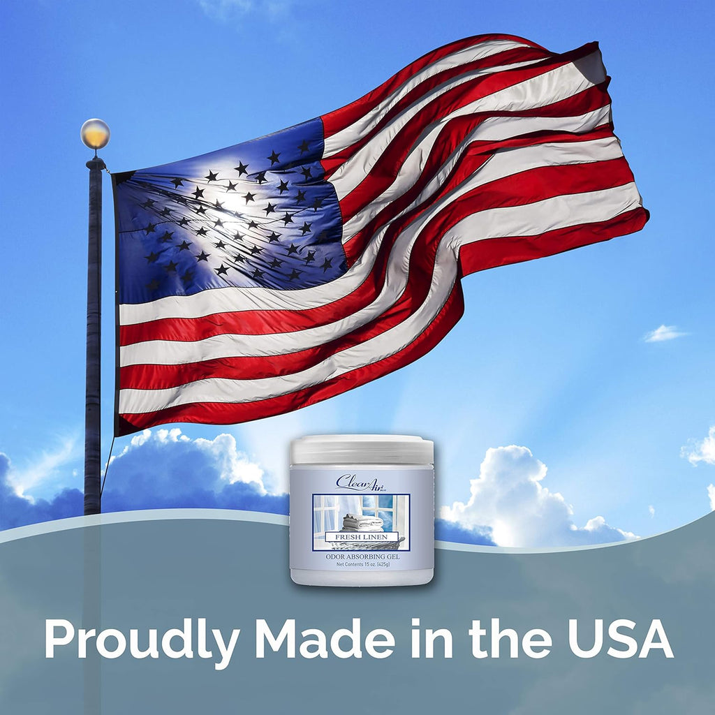 Clear Air Odor Absorber Gel - 15 oz, Pack of 2 - Air Freshener Absorbs and Eliminates Odors in Bathrooms, Cars, Boats, RVs and Pet Areas - Made with Essential Oils - Fresh Linen Scent