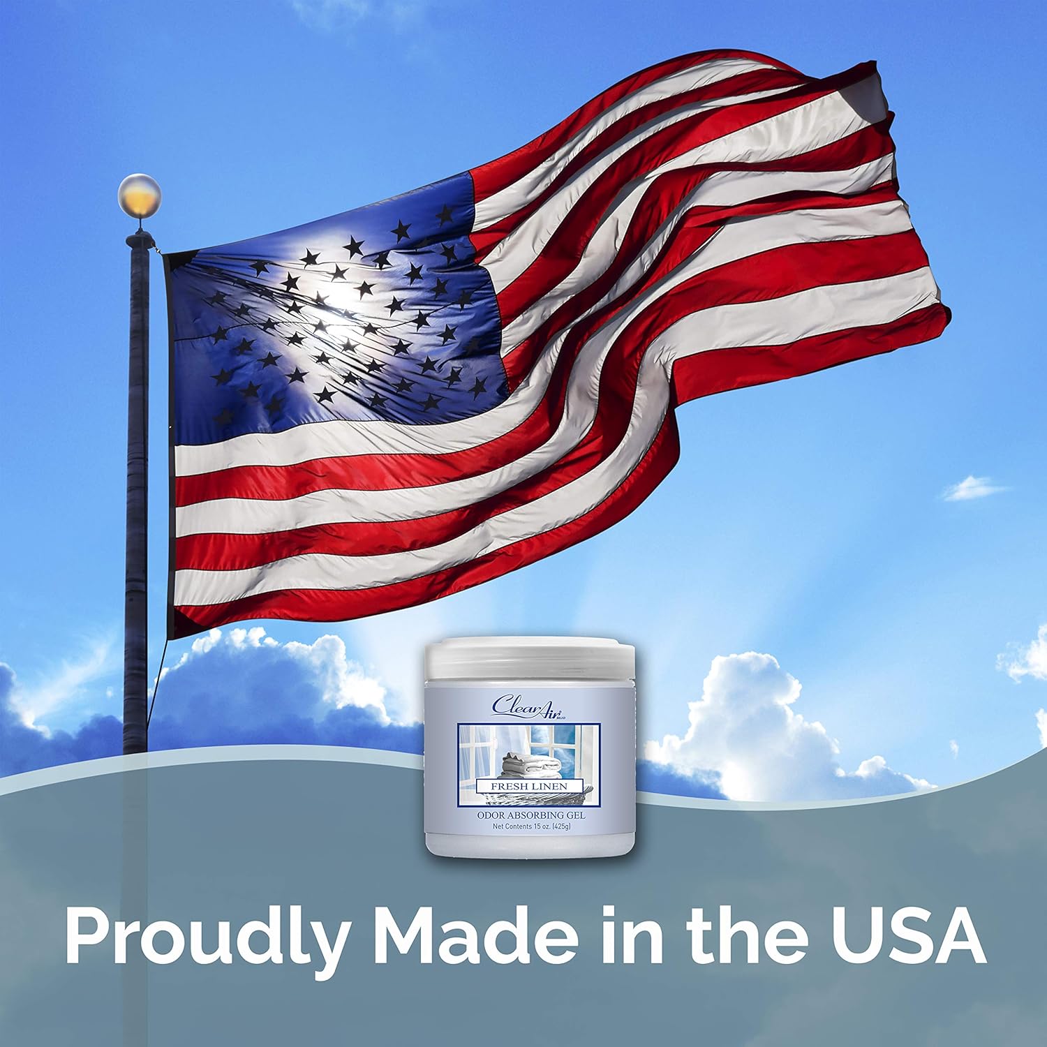 Clear Air Odor Absorber Gel - 15 oz, Pack of 2 - Air Freshener Absorbs and Eliminates Odors in Bathrooms, Cars, Boats, RVs and Pet Areas - Made with Essential Oils - Fresh Linen Scent