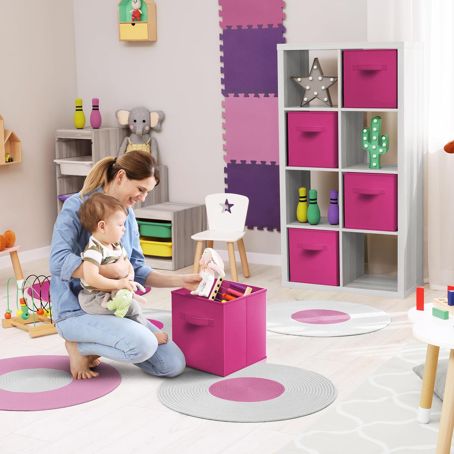 Sorbus 13 Inch Storage Bins - Sturdy Collapsible Fabric Storage Cubes with Handle - 8 Foldable Baskets for Organizing Clothes, Toys, Books - Storage Baskets for Shelves, Closets