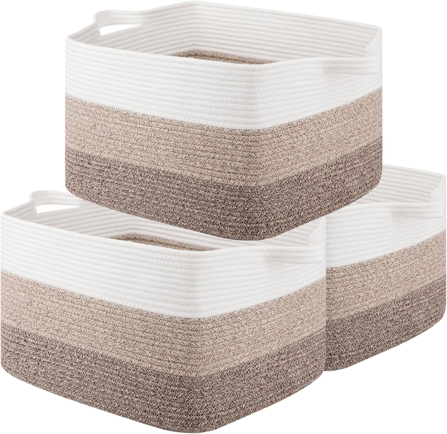 OIAHOMY Rectangle Woven Storage Basket - Nursery Cotton Rope Baskets for Storage, Toy Basket Organizing for Living Room, 17.7"x13.8"x11"- Pack of 3 - Gradient Yellow