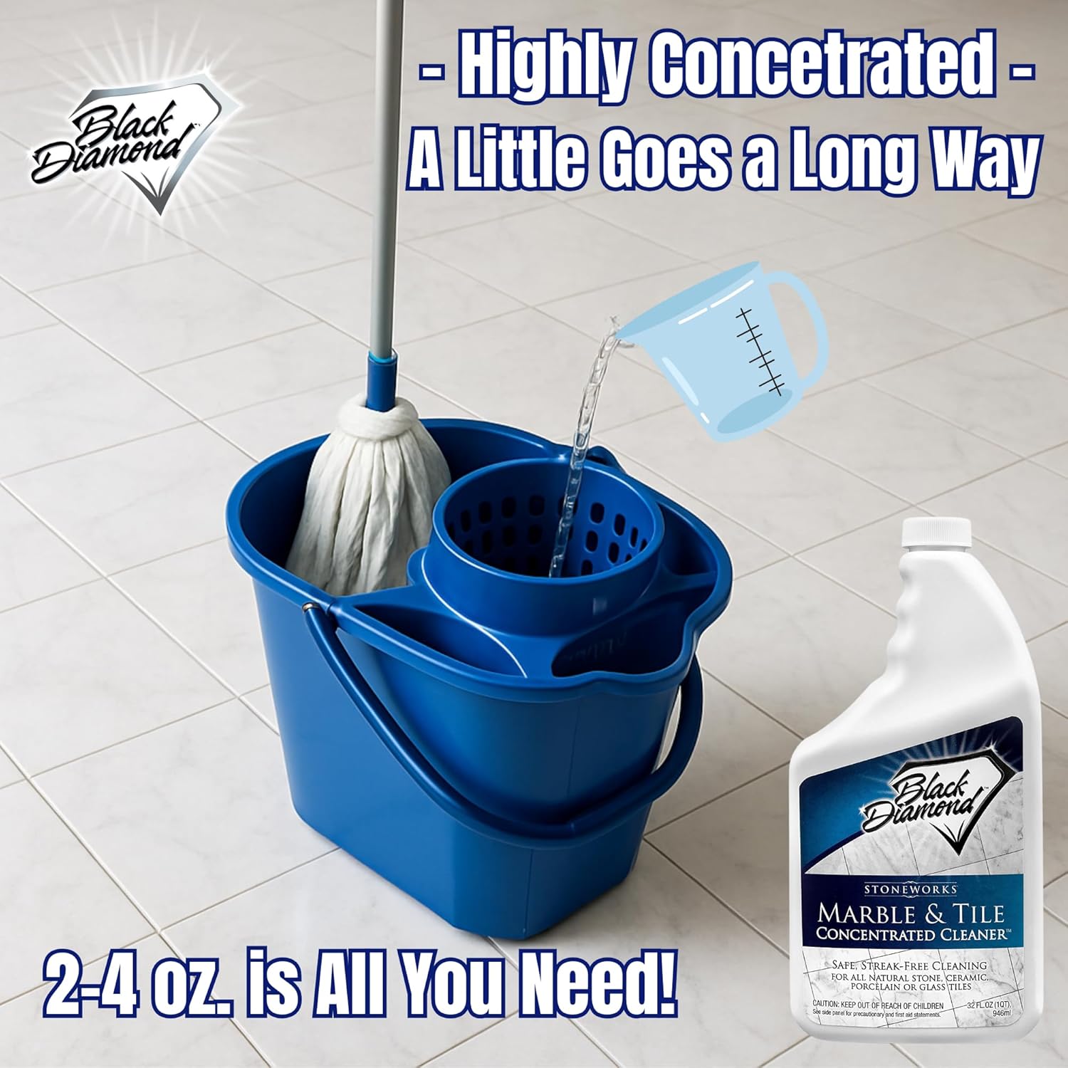 MARBLE & TILE FLOOR CLEANER. Great for Ceramic, Porcelain, Granite, Natural Stone, Vinyl and Brick. No-rinse Concentrate. (1-Quart)