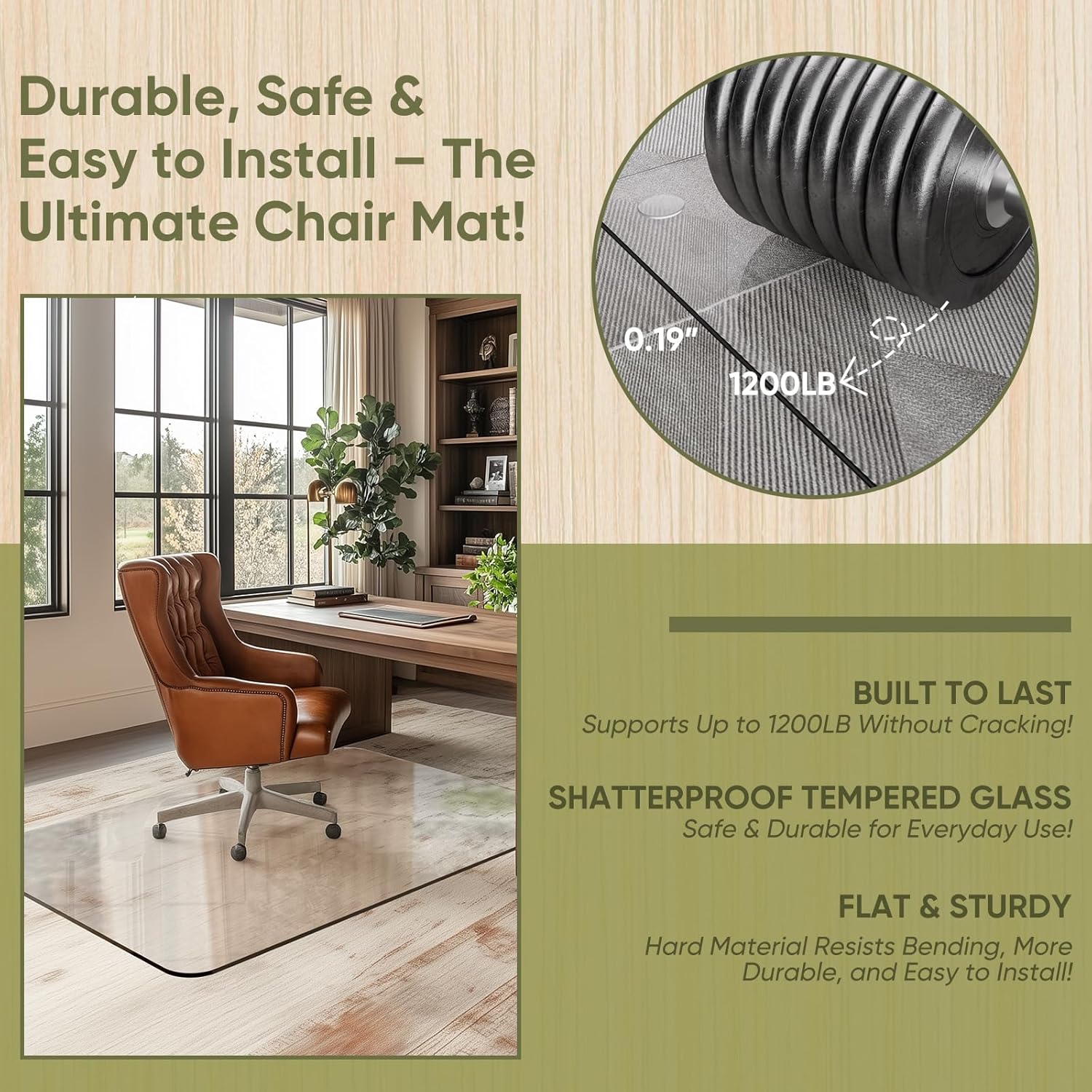 Office Chair Mat for Carpet & Hardwood, Upgraded 32" x 48" Dual Use Tempered Glass Chair Mat for Chair and Footrest Under Desk