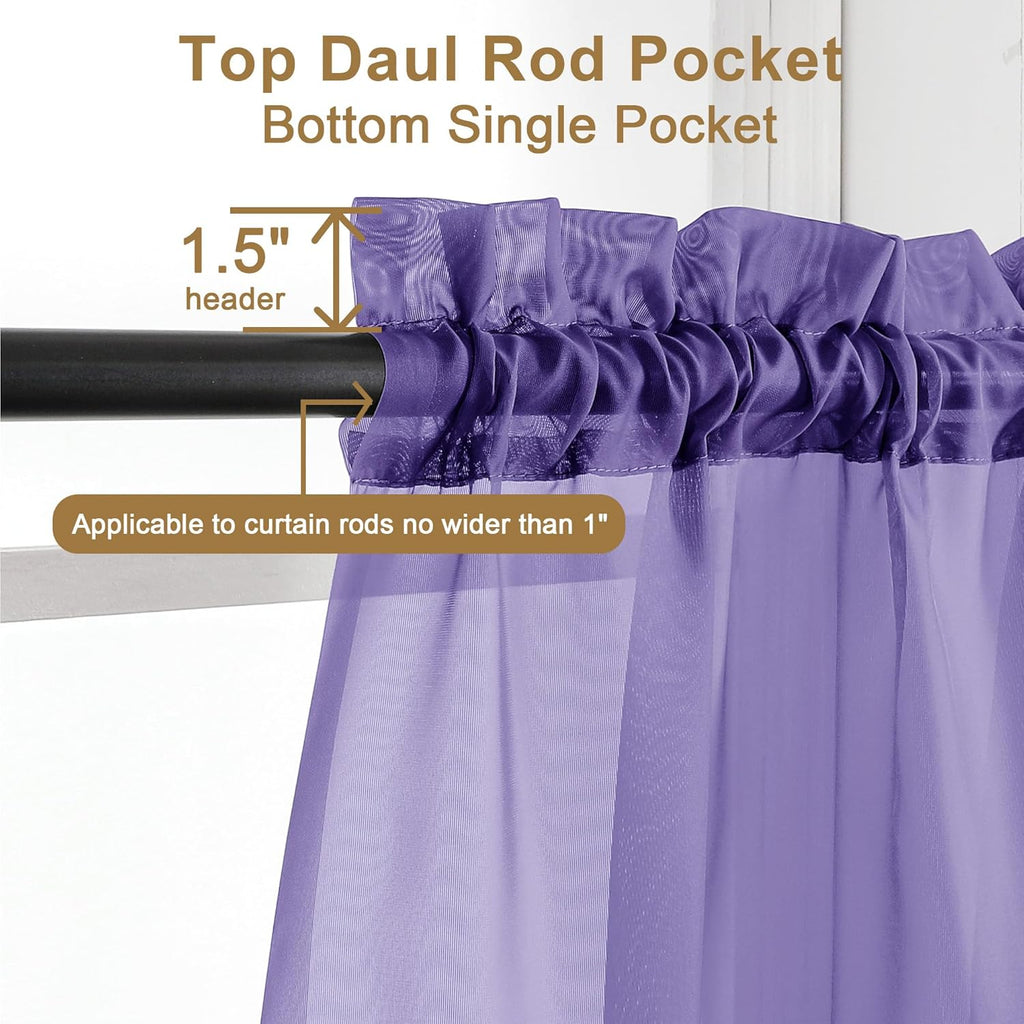 Chyhomenyc Purple Sheer Curtains 96 inches Long 2 Panels, Light Filtering Soft Airy Solid Elegant Voile Window Treatment Drapes for Bedroom Living Room Wedding Party Decor, 42 Wx96 L, 8FT L