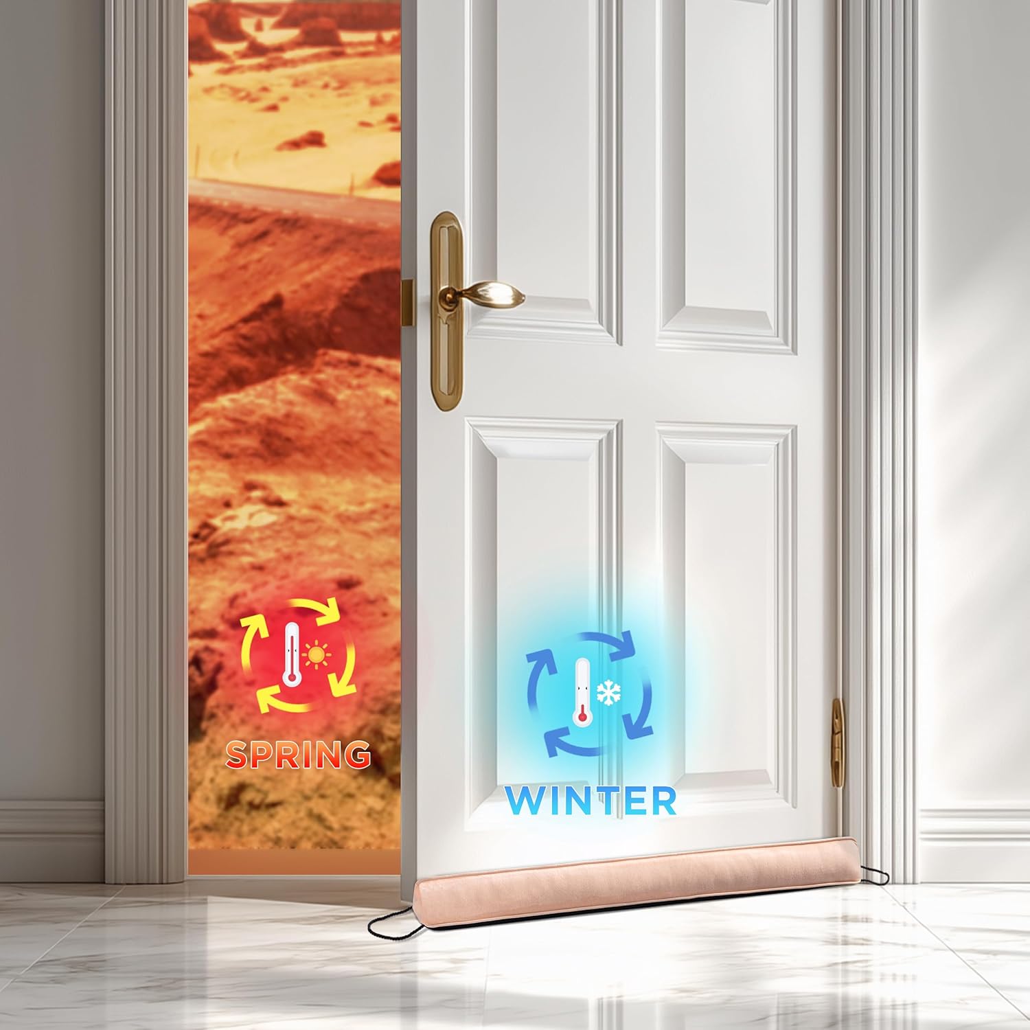 Sunolga 38" Door Draft Stopper Blocks Hot and Cold Air with Removable Washable Cover for Gaps Up to 3", All-Season Seal for Noise, Door Sweep for Bottom of Door and Window, Home Essentials, Almond