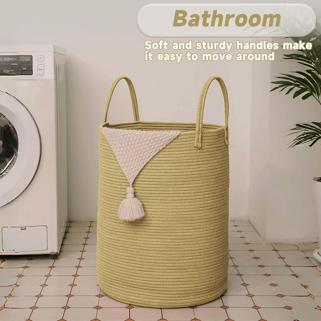 Large Woven Laundry Basket Hamper,80L Cotton Rope Storage Bin for Blankets,Toys and Clothes,Decorative Tall Nursery Hamper for Living Room,Baby Nursery,Bathroom and Bedroom,Jute