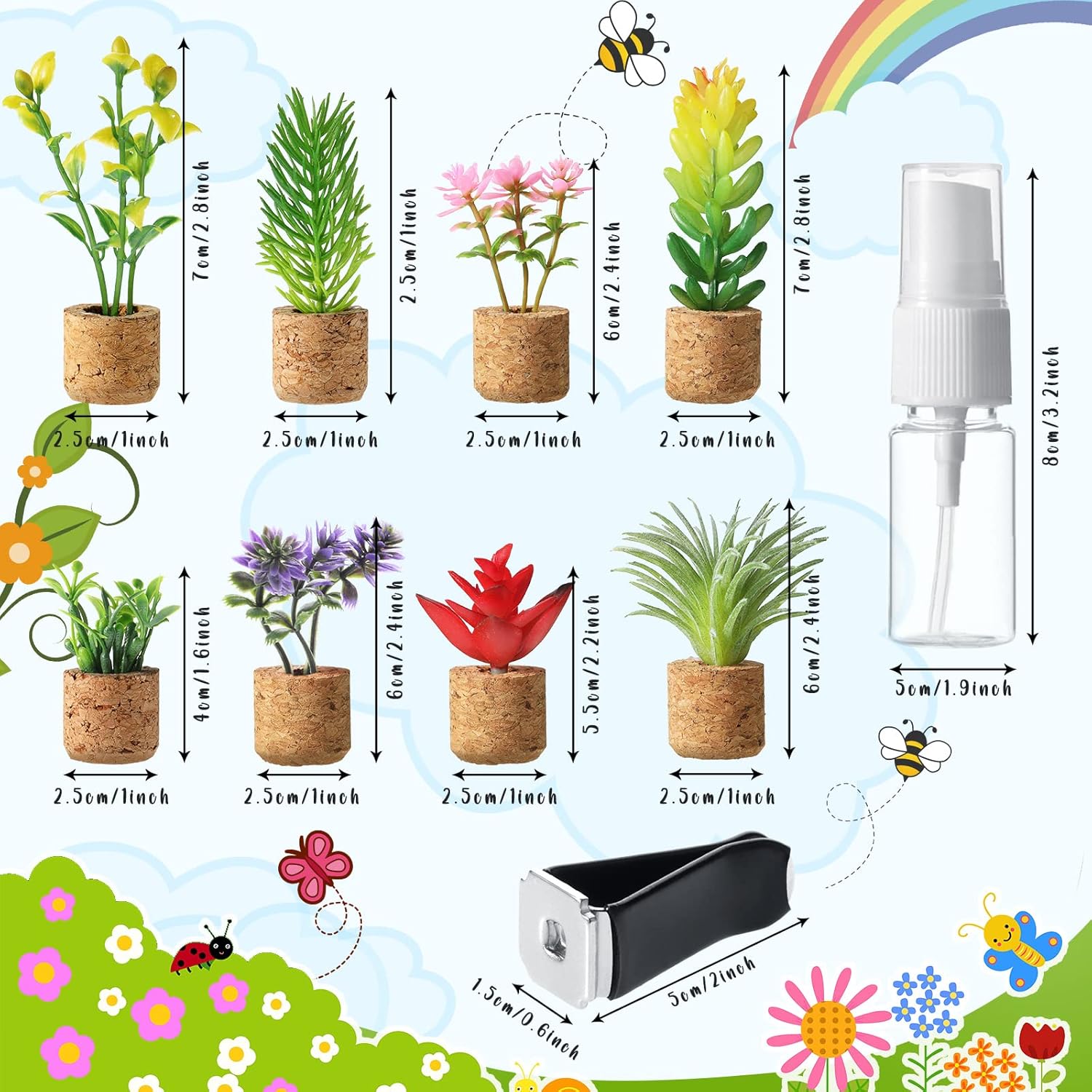 8 Pieces Artificial Plant Air Vent Clips Succulents with Essential Oil Mini Cute Sprayer Car Plant Vent Clip Air Freshener for Car Decorations Accessories(Classic Style)