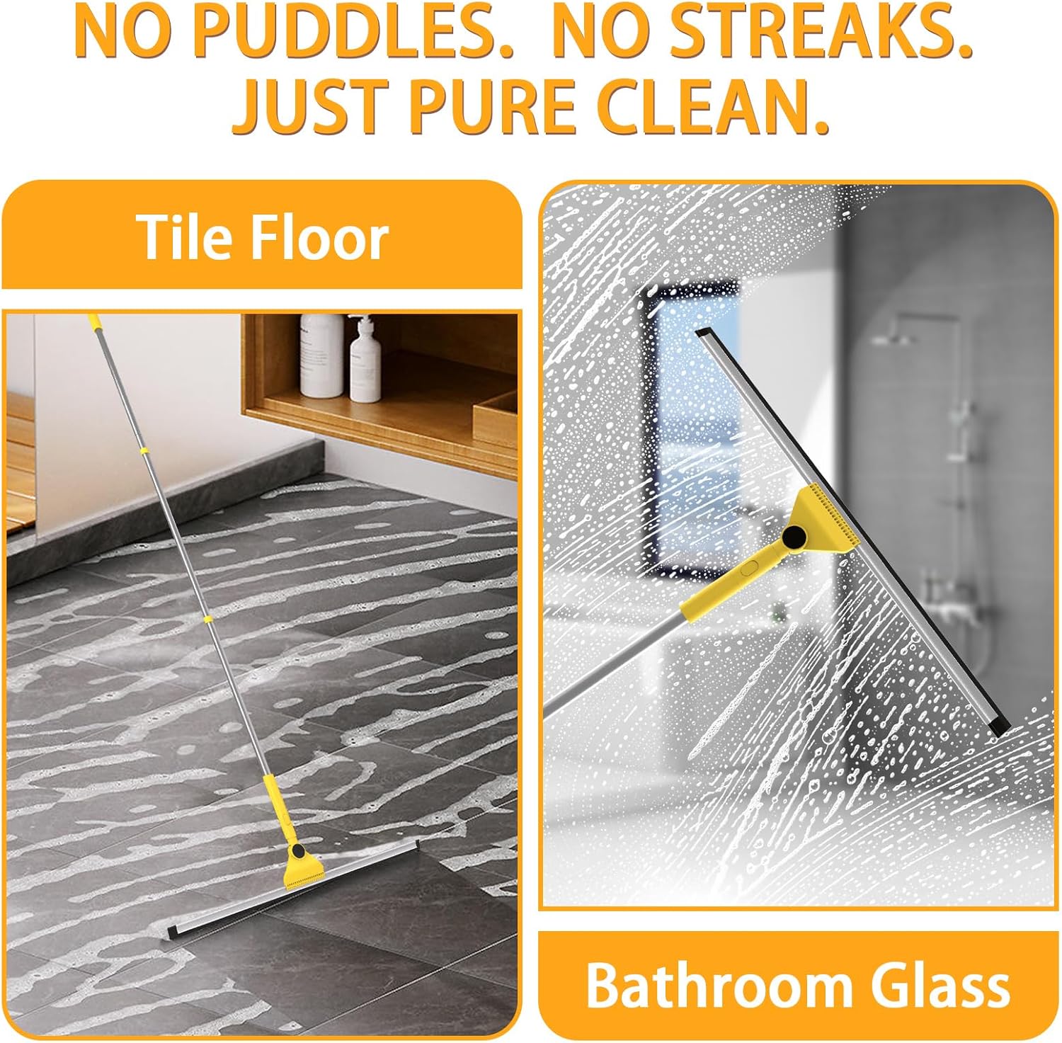 Multi-Purpose V-Shaped Grout Brush with 16.9" Floor Squeegee Set, Long Handle Floor Scrub Brush for Cleaning Bathroom Tile Corner Baseboards, Squeegee for Cleaning Garage Floor Window Glass