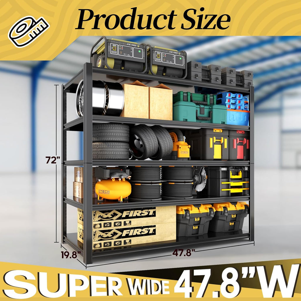 47.8" W Heavy Duty Garage Shelving 3000LBS Storage Shelves, Adjustable 5-Tier Storage Rack, Metal Shelves for Garage/Warehouse/Basement, 47.8" W x 19.8" D x 72" H, 2 Pack