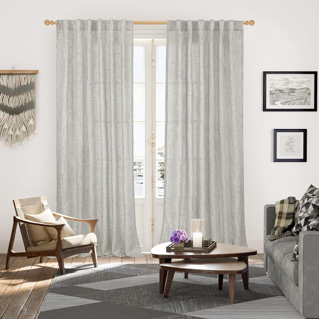 YoungsTex Light Grey Linen Curtains 90 Inch Long for Living Room Rod Pocket Floor Length Window Drapes Light Filtering for Bedroom Dining Privacy, 52 X 90 Inch, 2 Panels