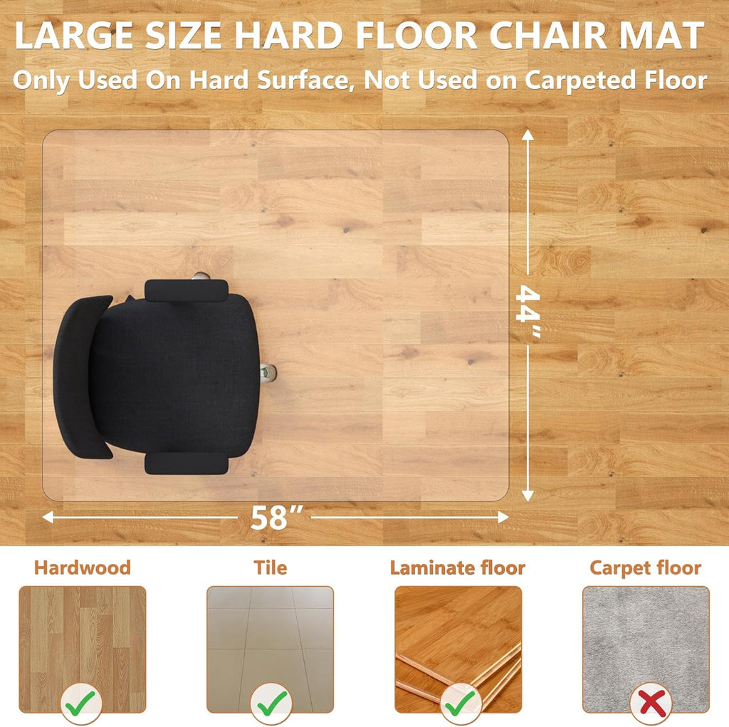 Office Chair Mat for Hardwood Floor- 44" x 58" Clear Desk Computer Chair Mat for Hard Wood/Tile Floors, Easy Glide Plastic Mat for Under Office Chairs on Hardwood for Work & Home