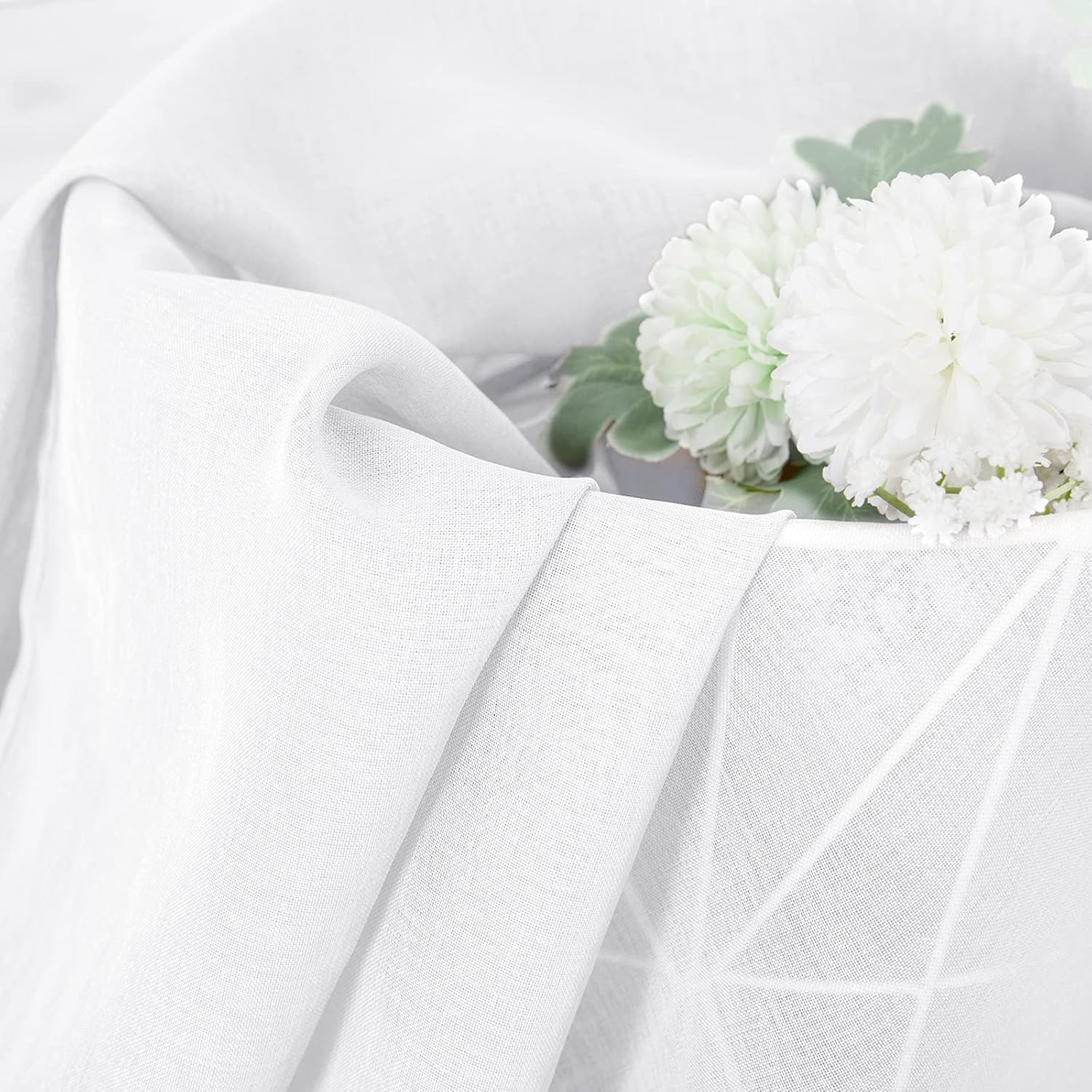 Tollpiz Sheer Curtains Bedroom Linen Textured Curtain Sheers Light Filtering Voile Rod Pocket Curtains for Living Room, 38 x 84 inches Long, White, Set of 2 Panels