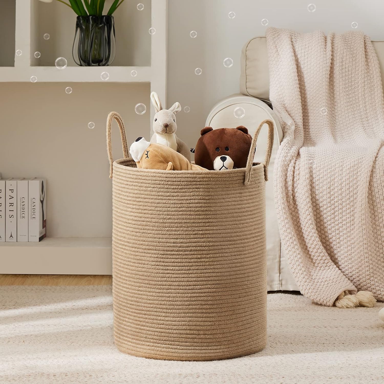 Jute Rope Woven Laundry Hamper Basket by YOUDENOVA, 72L Tall Luandry Basket, Baby Nursery Hamper for Blanket Storage in Bedroom-Large-Jute