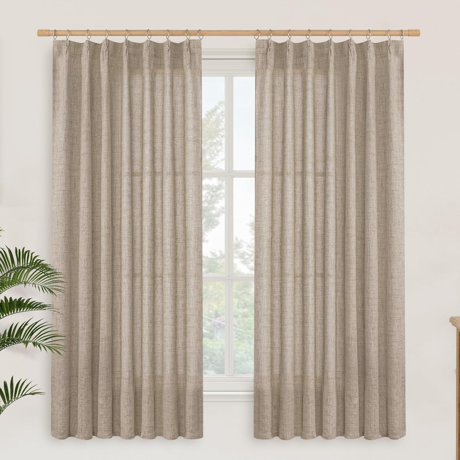 YoungsTex Oatmeal Linen Semi Sheer Curtains 63 Inch Length for Living Room, Light Filtering Window Drapes with Back Tab for Bedroom, 2 Panels, 40 X 63 Inch