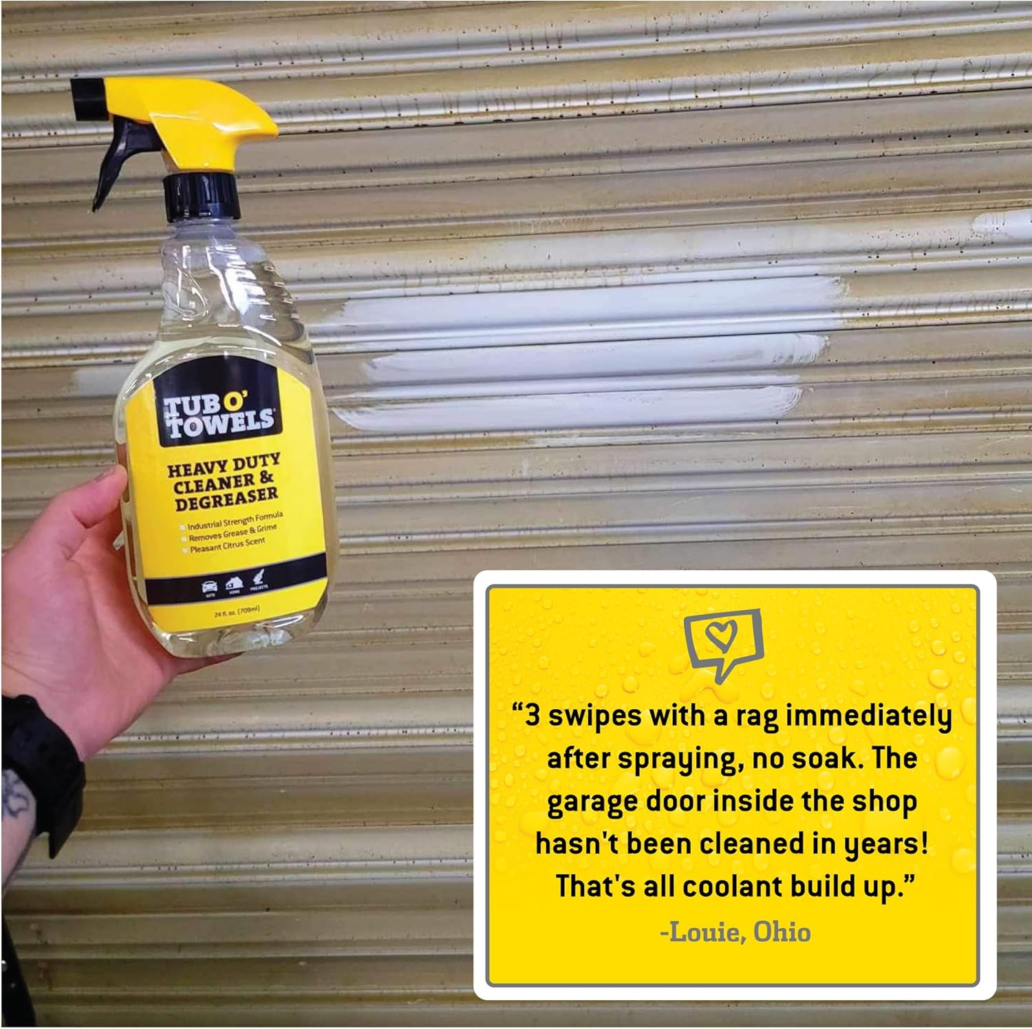 Tub O' Towels Heavy Duty Cleaner and Degreaser Spray Helps in Removing Oil Tar Paint Dirt Caulk Grease Grime Gunk Epoxies, Industrial Strength, Home & Auto, Made In USA, Citrus Scent, 24oz