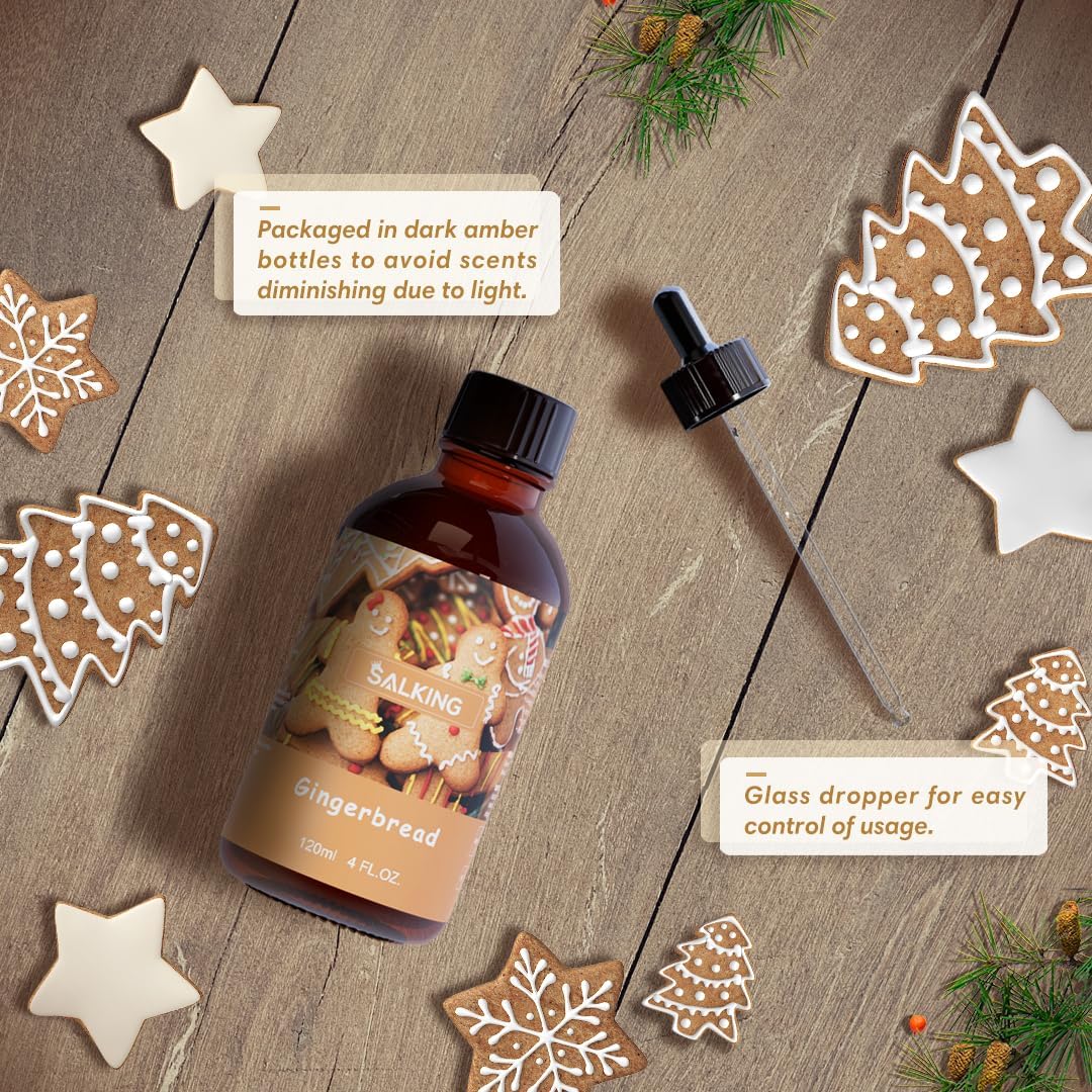SALKING Gingerbread Fragrance Oil, 120ml (4 Fl Oz) Premium Essential Oils for Diffuser, Candle Scents for Candle Making, Soap Making Supplies, Diffuser Oil Scents, Gift for Her
