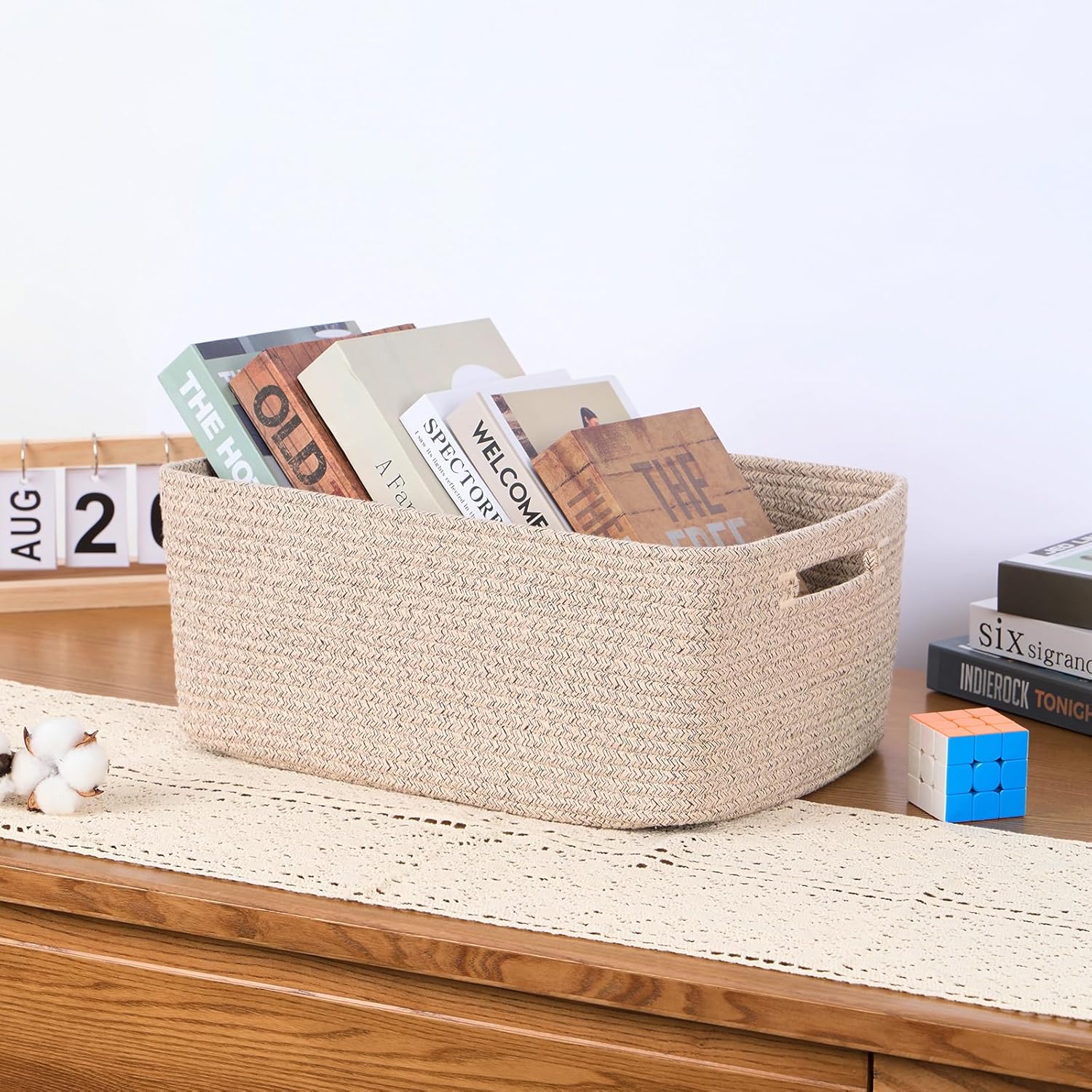 Large Storage Baskets for Organizing, Closet Shelf Baskets for Clothes Blanket Towels, Baby Nursery, Toy Bins Box, Woven Rope Baskets, 17 x 13 x 7.5”, 4 Packs Mixed Brown