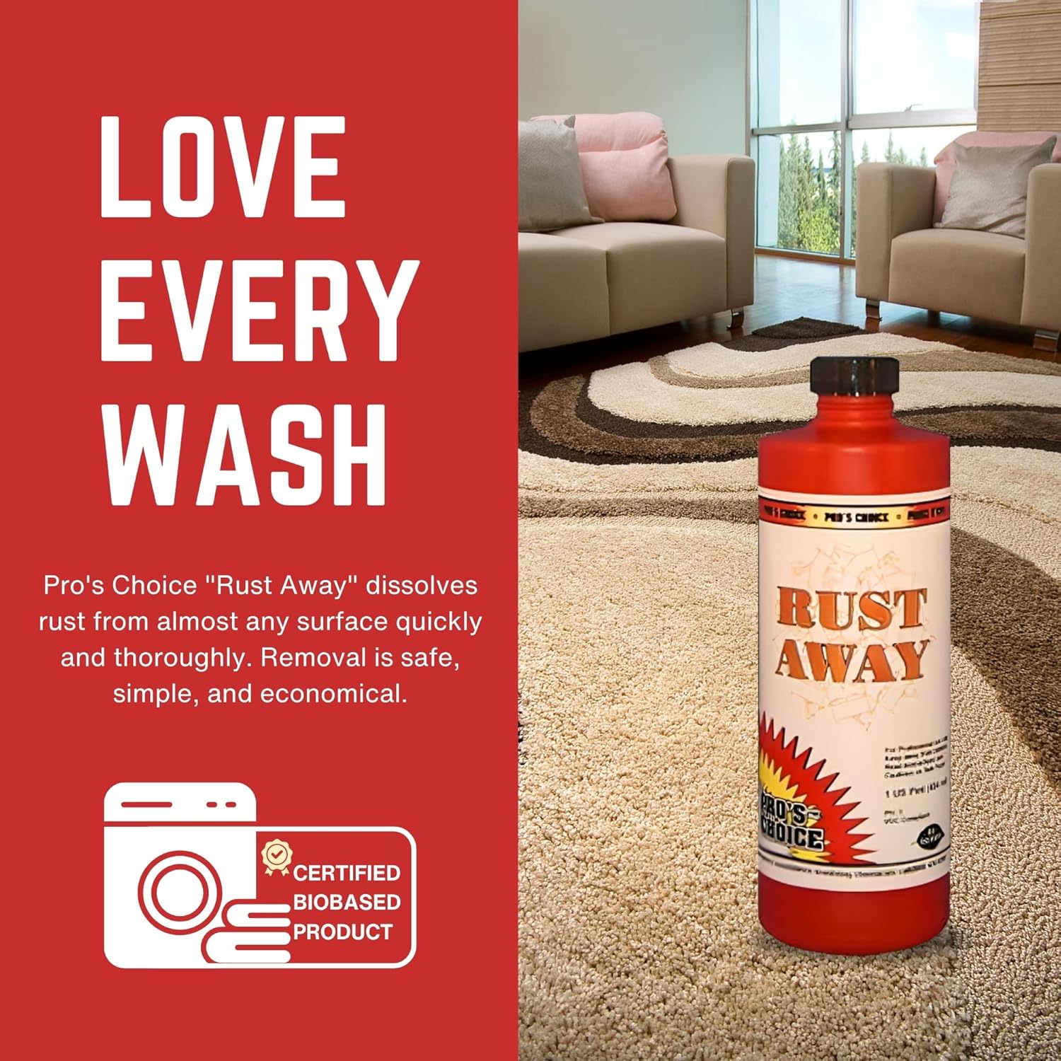 Pro's Choice Rust Away Rust Remover - Powerful Stain Remover & Rust Cleaner - Rust Stain Remover for Carpets, Upholstery, and Surfaces - Bathroom Stain Remover for Multiple Surfaces (16 fl. oz)