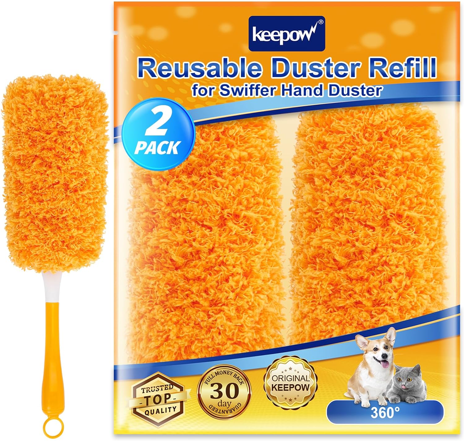 KEEPOW Reusable Duster Refill Compatible with Swiffer Hand Duster, Microfiber Heavy Duty Duster Refills, 360 Degree Dusters Refills for Cleaning, Ceiling Fan, 2 Pack (Handle is Not Included)