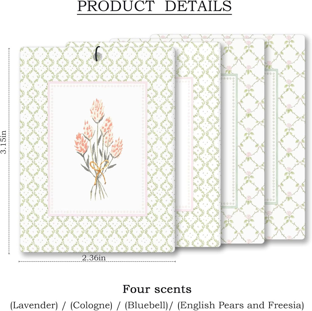 Elegant Rustic Floral Car Air Freshener 4 Pcs, Cottagecore Flower Hanging Scents Air Freshener for Women Girls Gifts, Pastel Leaf Floral Scented Car Accessories Decor for Room Closet Drawer