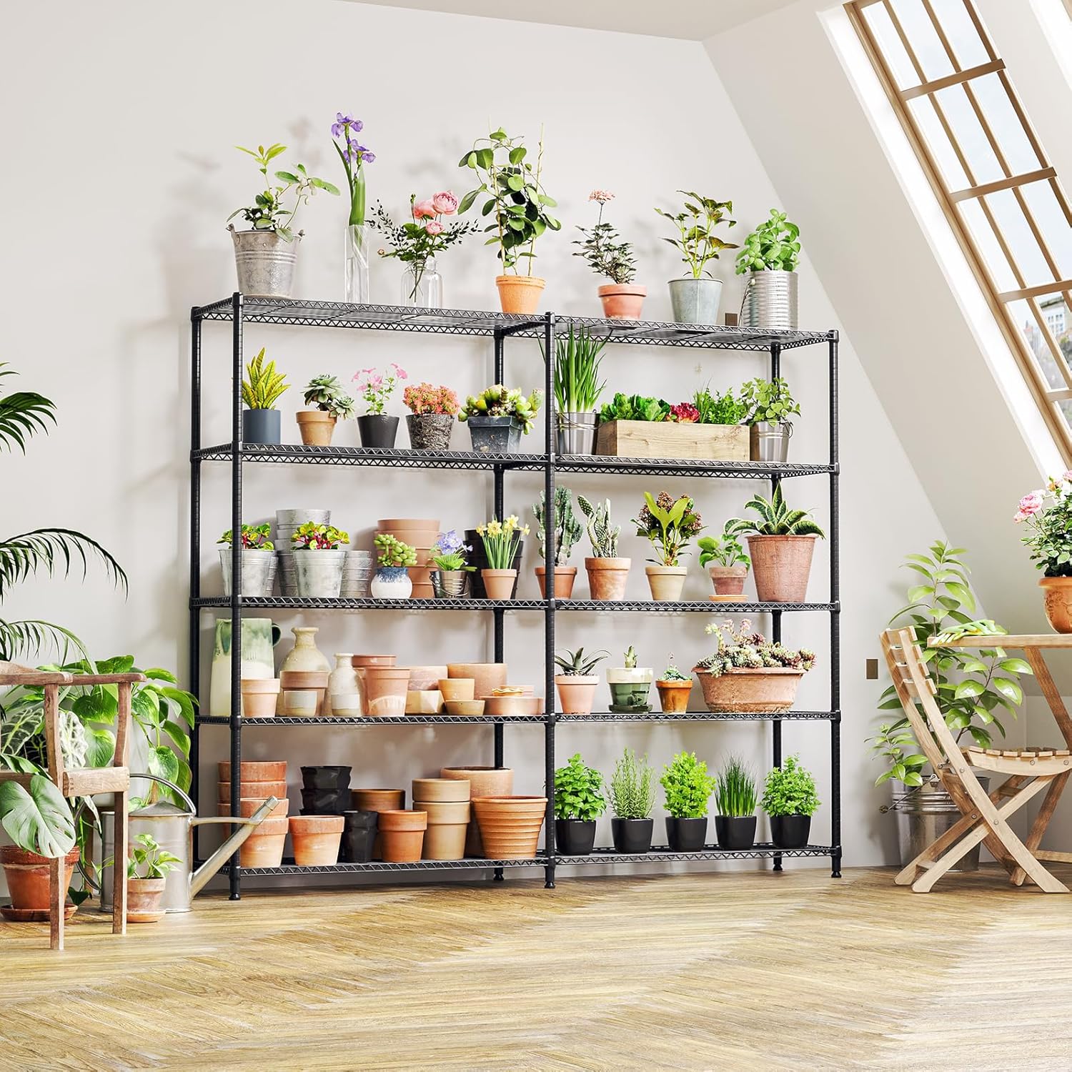 IZEUK 1433 LBS Garage Shelving Wide Storage Shelves Metal Shelves Heavy Duty Adjustable Utility Shelf Rack (Black, 15.7" D x 33.5" W x 70.5" H)