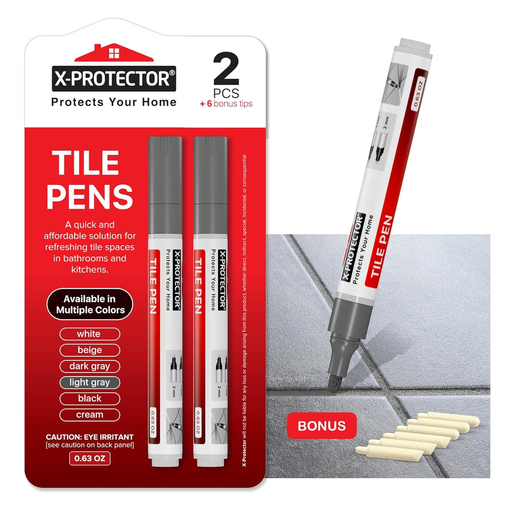 X-Protector Water Based Grout Marker - 2 PCS with 8 Tips, Light Grey