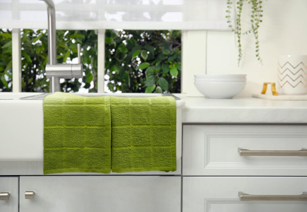 100% Cotton Terry Dish Cloth & Dish Towel, 6 Pack, Super Soft and Absorbent Kitchen Towels, Perfect for Kitchen Cleaning and Dish Washing (Green 6 Pack)
