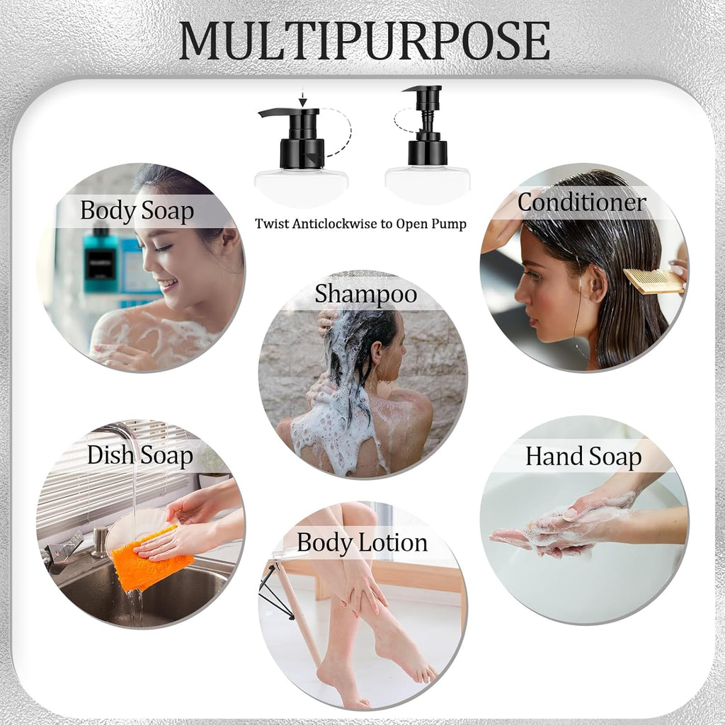 Tanlade 6 Pcs Shampoo and Conditioner Dispenser Bottles 16oz Modern Shower Soap Bottles with Pump, Labels and Marker Pen Easy to Refill Body Wash Dispensers for Home Bathroom Decoration (White)