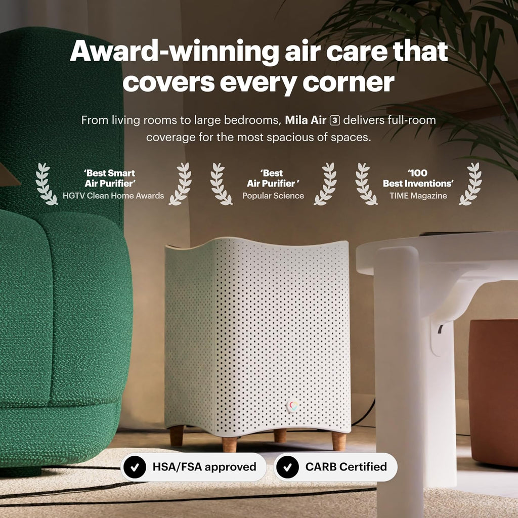 Mila Air 3 Smart Home Air Purifier with Critter Cuddler H13 HEPA & Carbon Replacement Filter, Reduces Pet Odors, Removes Dust & Pet Dander, Ideal for Large Room or Bedroom, Quiet-Mode