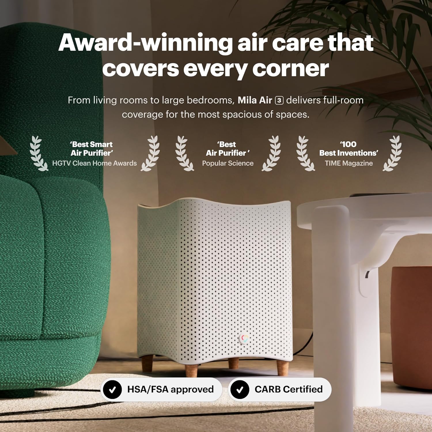 Mila Air 3 Smart Home Air Purifier with Critter Cuddler H13 HEPA & Carbon Replacement Filter, Reduces Pet Odors, Removes Dust & Pet Dander, Ideal for Large Room or Bedroom, Quiet-Mode