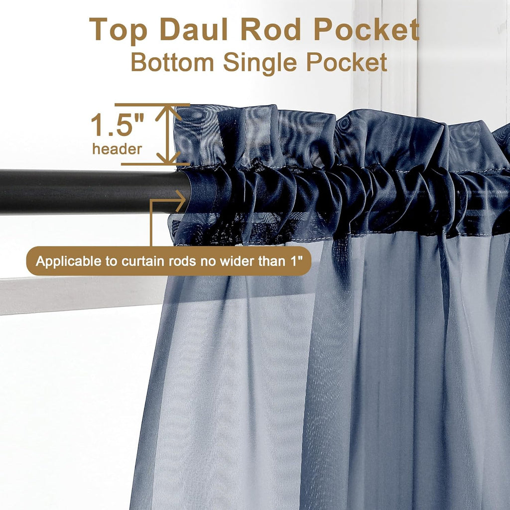 Chyhomenyc Sheer Window Curtains 108 inch Length 2 Panels Set, Airy Soft-Touching Rod Pocket Voile Drapes Backdrops Scarves for Living Room/Bedroom/Hotel/Patio, Each 42 W x 108 L, Navy Blue