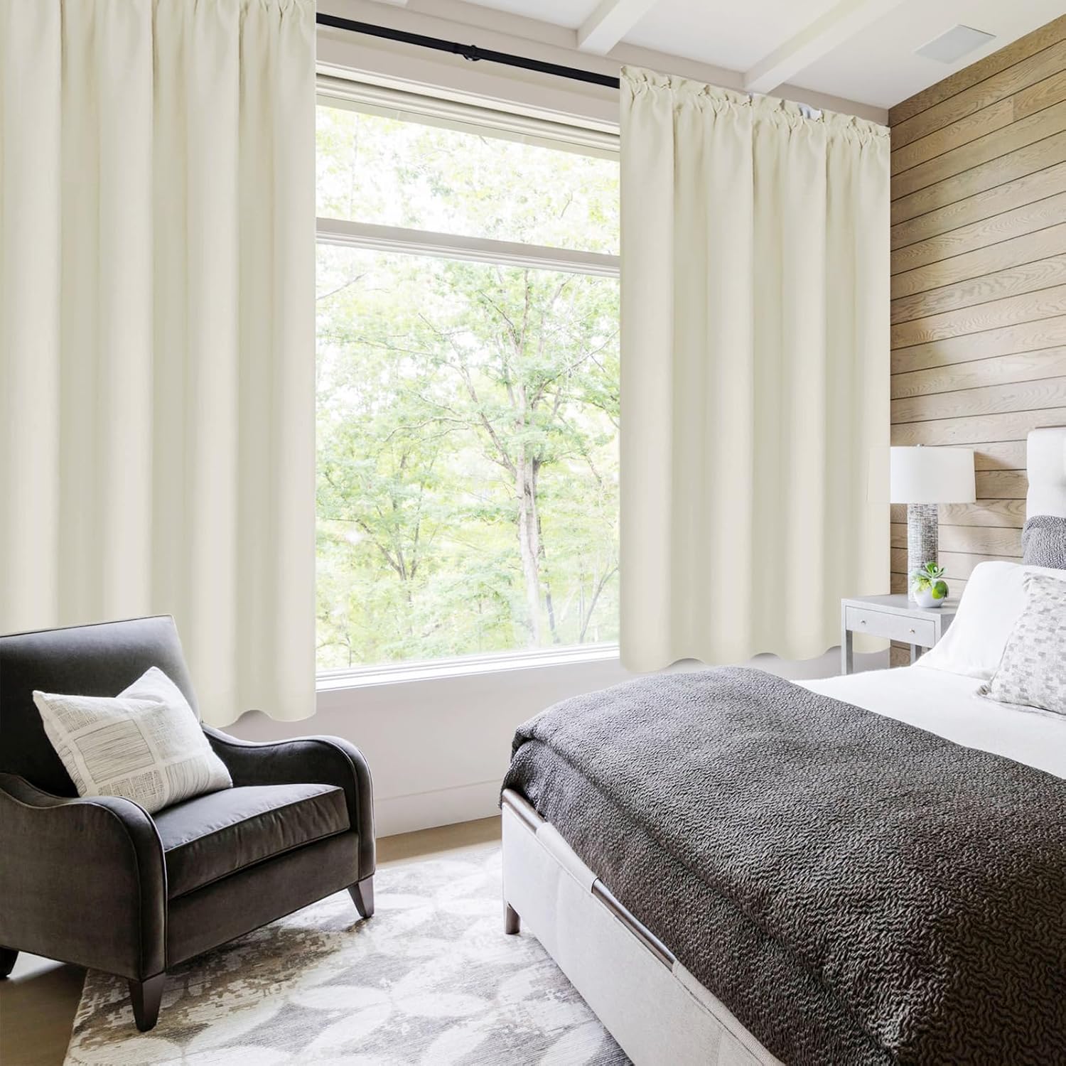 DWCN Light Beige Short Room Darkening Curtains for Kitchen/Bedroom, 42 x 36 inches Long - Energy Saving Window Drapes for Nursery with Rod Pocket, Set of 2 Panels