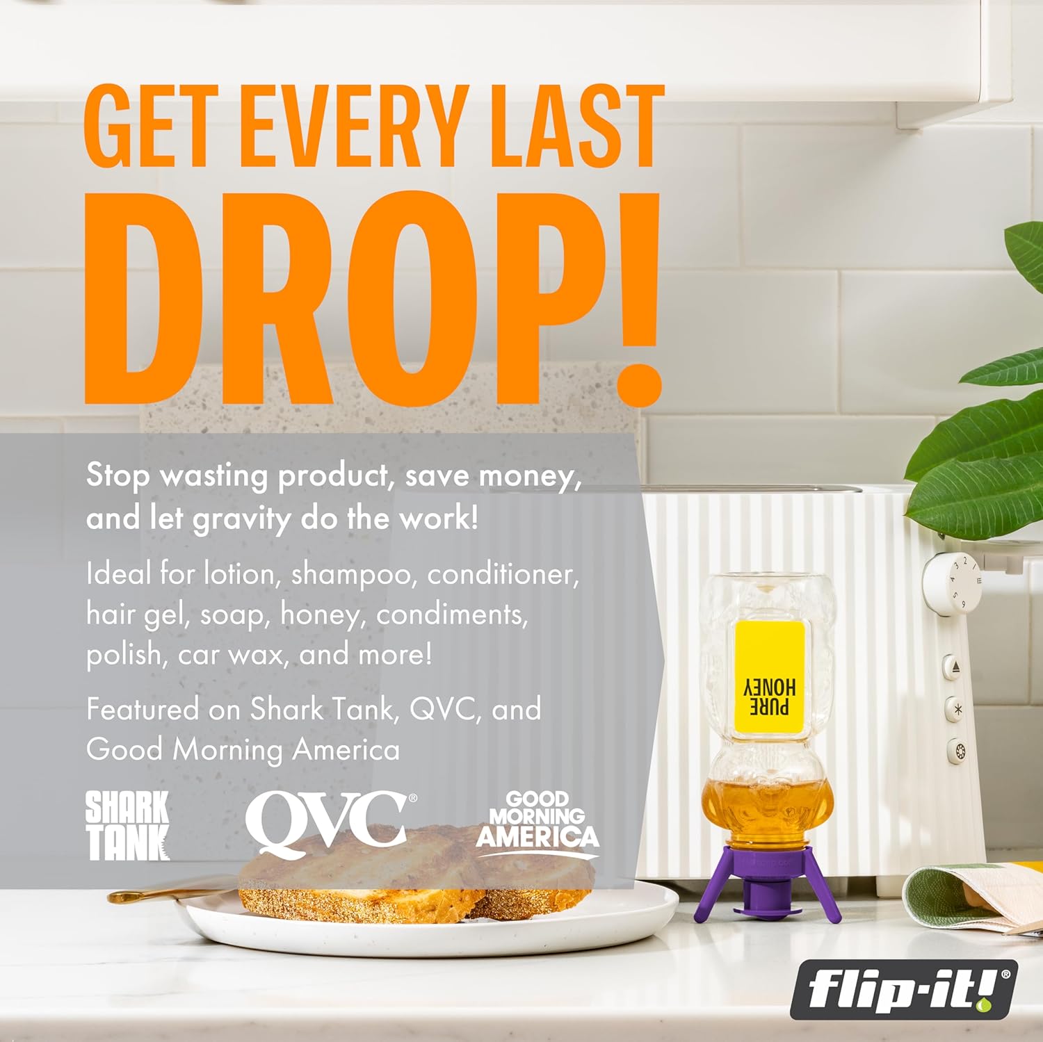 Flip-It! Bottle Emptying Kit – 6 Bottle Pack - No more wasted product - Fits most plastic bottles – 6 Base Caps, 6 Adapters – Bright Color Edition