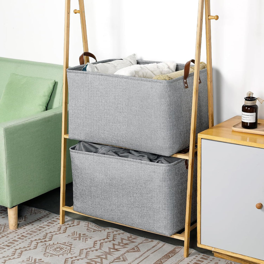 DULLEMELO Large Grey Storage Baskets 70L Oversized Dog Toy Bin Basket, Collapsible 22" X 15" X 13" Extra Large Fabric Baskets for Storage Clothes, Toys, Blankets Organizers (Grey)