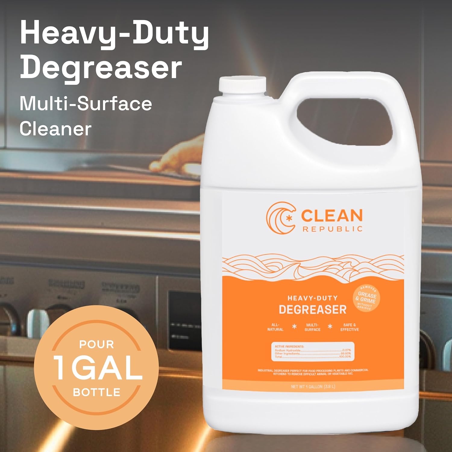 Clean Republic Heavy-Duty Degreaser, Multi-Surface Cleaner for Ovens, Stove Tops, Grills, and More, 1 Gallon Bottle