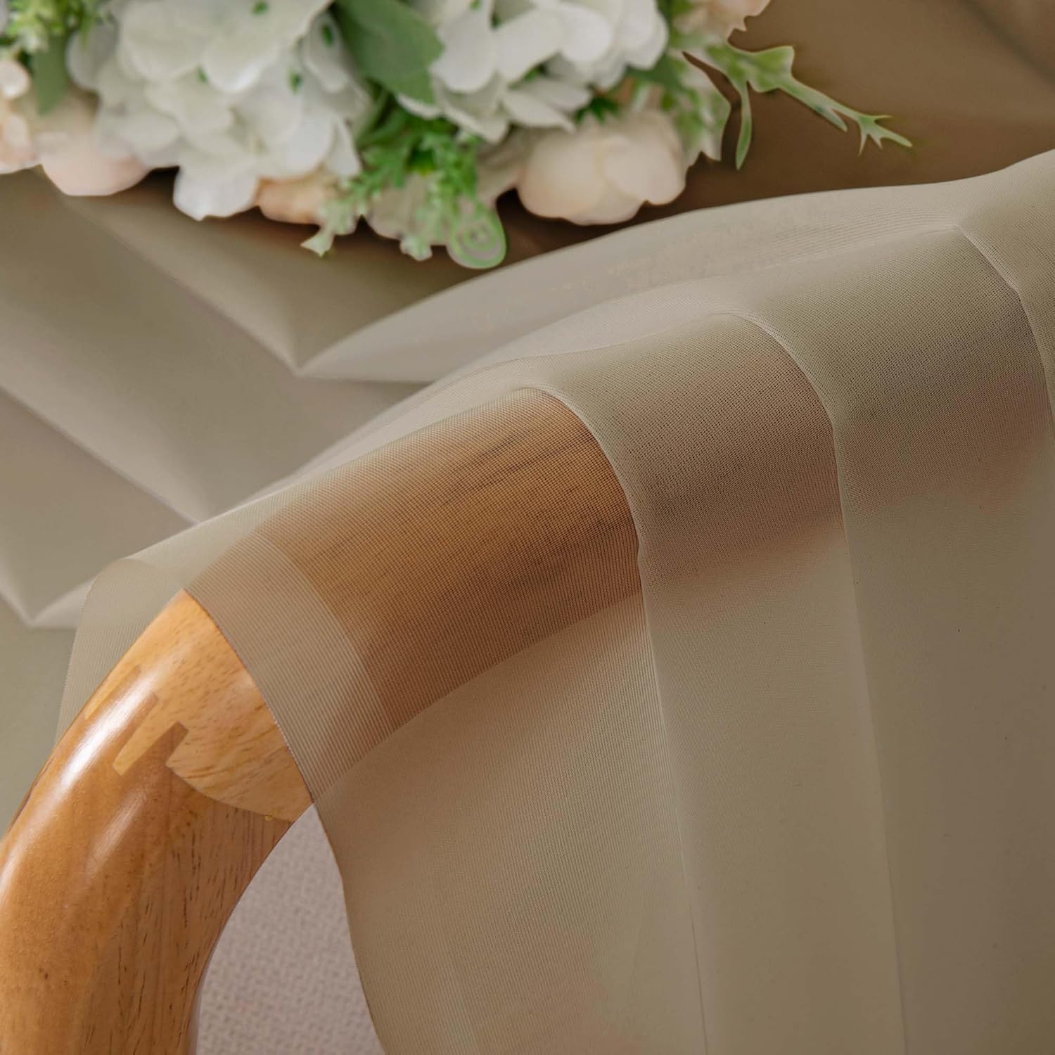 Chyhomenyc Taupe Sheer Curtains 63 Inch Length 2 Panels, Light Filtering Airy Rod Pocket Window Curtain Treatment Drapes for Bedroom Living, Each 42Wx63L Inches