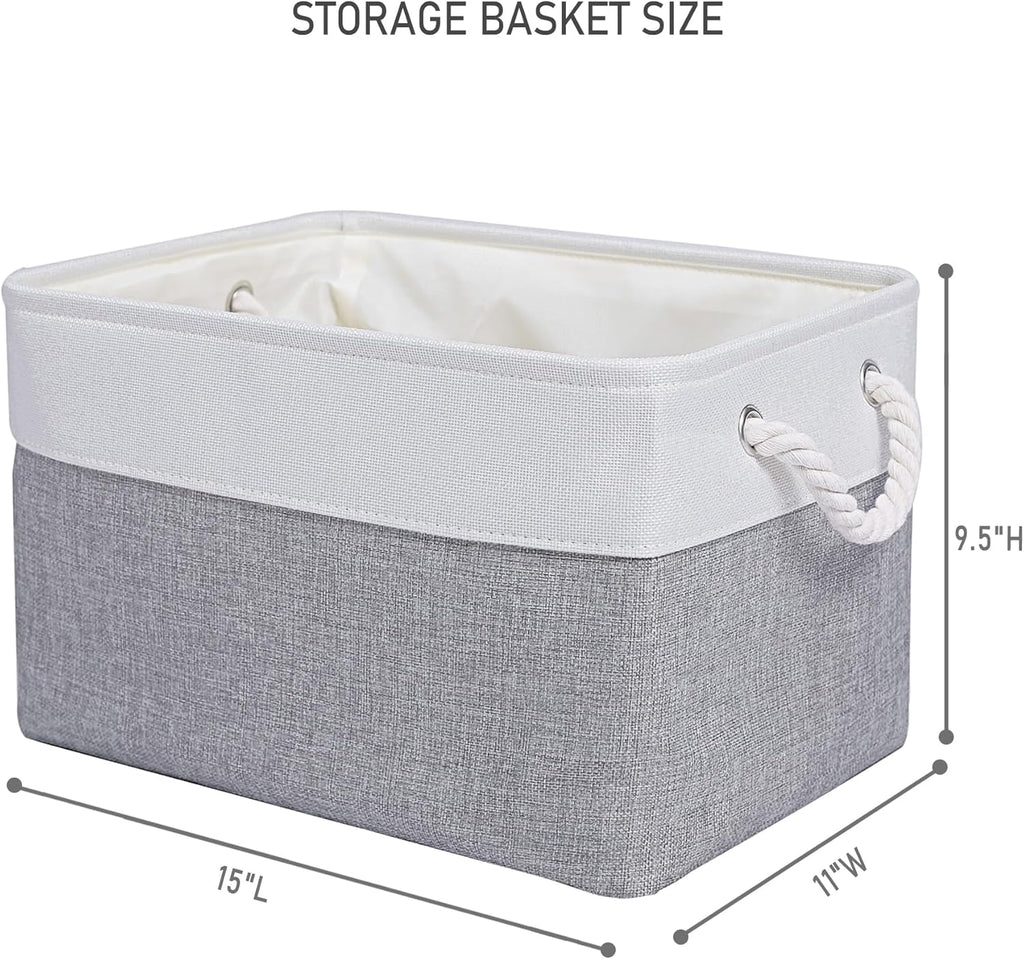 15x11x9.5 Inch Storage Baskets for Shelves,3 Pack Storage Bins，Foldable Organizer Boxes, Decorative Storage Basket for Organizing Clothes, Toys, Books, Foldable Cloth Baskets (White&Gray)