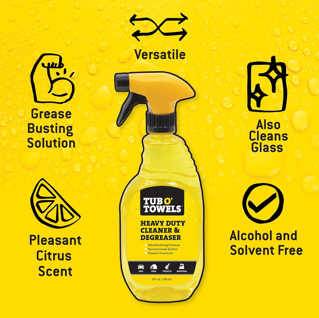 Tub O' Towels Heavy Duty Cleaner and Degreaser Spray Helps in Removing Oil Tar Paint Dirt Caulk Grease Grime Gunk Epoxies, Industrial Strength, Home & Auto, Made In USA, Citrus Scent, 24oz