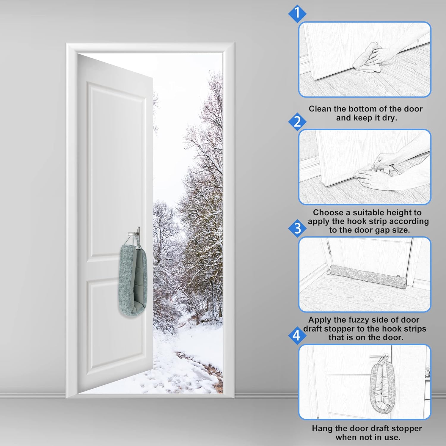 NABOWAN 38" Weighted Under Door Draft Stopper -Triangular Door Draft Blocker with Hook Loops for Easy Install, Save Energy, Home Room Essentials