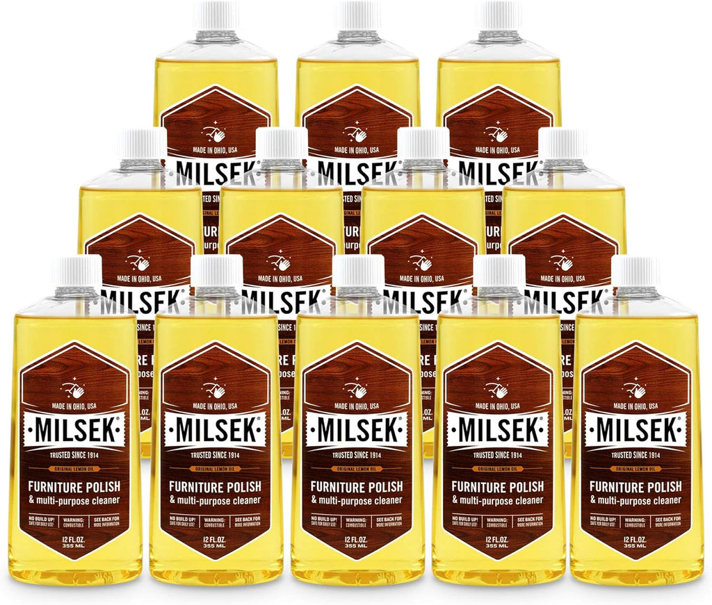 Milsek Furniture Polish and Wood Cleaner with Lemon Oil - Multipurpose Solution for Home Improvement from Hardwood Floors to Kitchen Cabinets - 12 Fl Oz (Pack of 12)