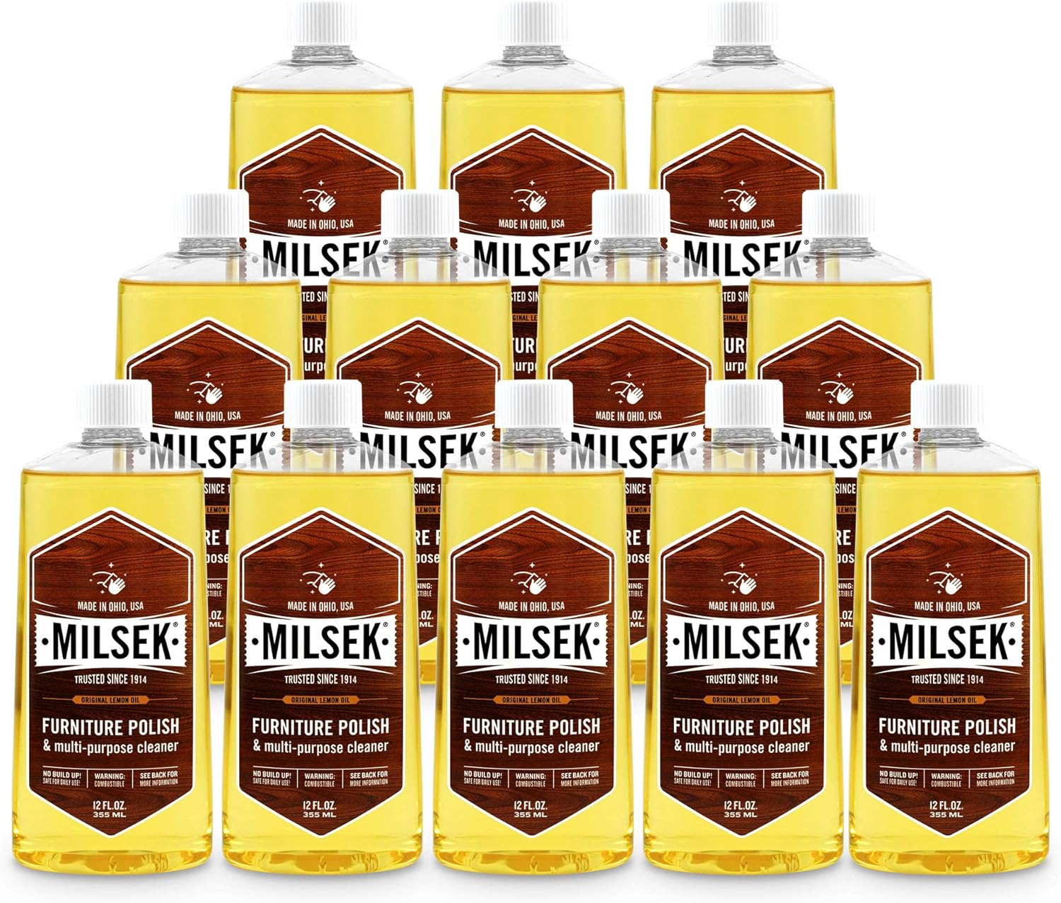 Milsek Furniture Polish and Wood Cleaner with Lemon Oil - Multipurpose Solution for Home Improvement from Hardwood Floors to Kitchen Cabinets - 12 Fl Oz (Pack of 12)