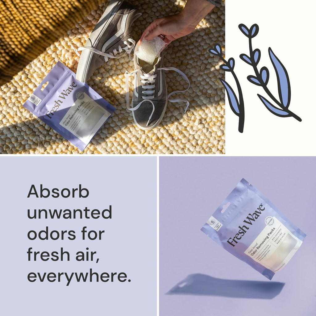Fresh Wave Lavender Odor Eliminating & Deodorizing Packs | Bag of 6 | Safer Odor Relief for Small Spaces | Natural Plant-Based Odor Eliminator | Odor Absorbers for Home