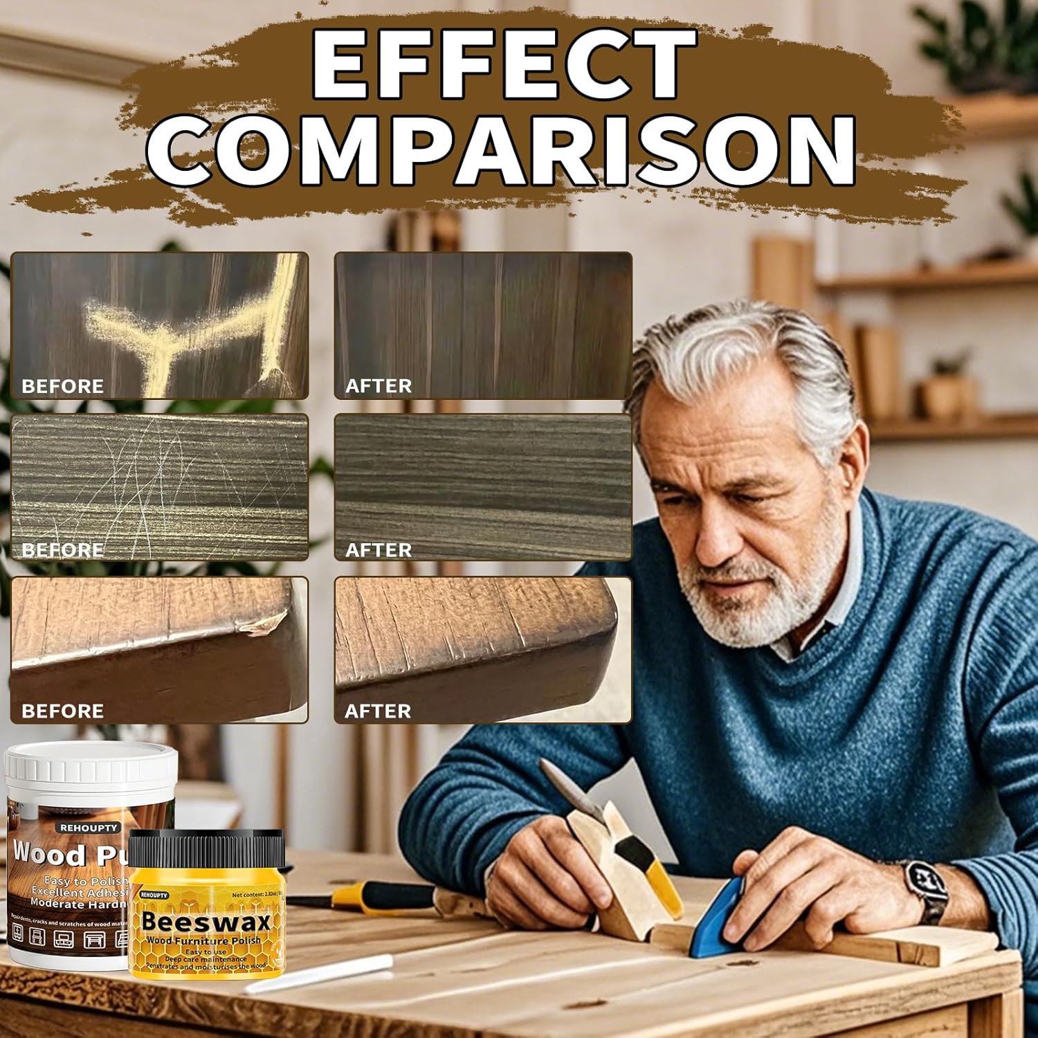 Wood Furniture Repair Kit, All-in-One Large Capacity Floor Repair Kit Include Wood Putty & 12 Colors Wood Touch Up Filler and Beeswax, Vinyl Floor Repair Kit for Scratch, Cracks, Stain, Holes